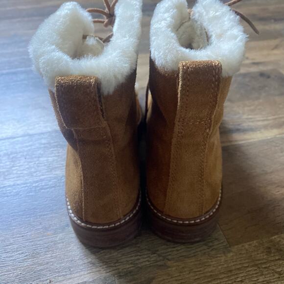 Madewell Boots Lace Up Suede Shearling Winter Combat Chunky Lug Sole Brown Cream - Picture 10 of 11